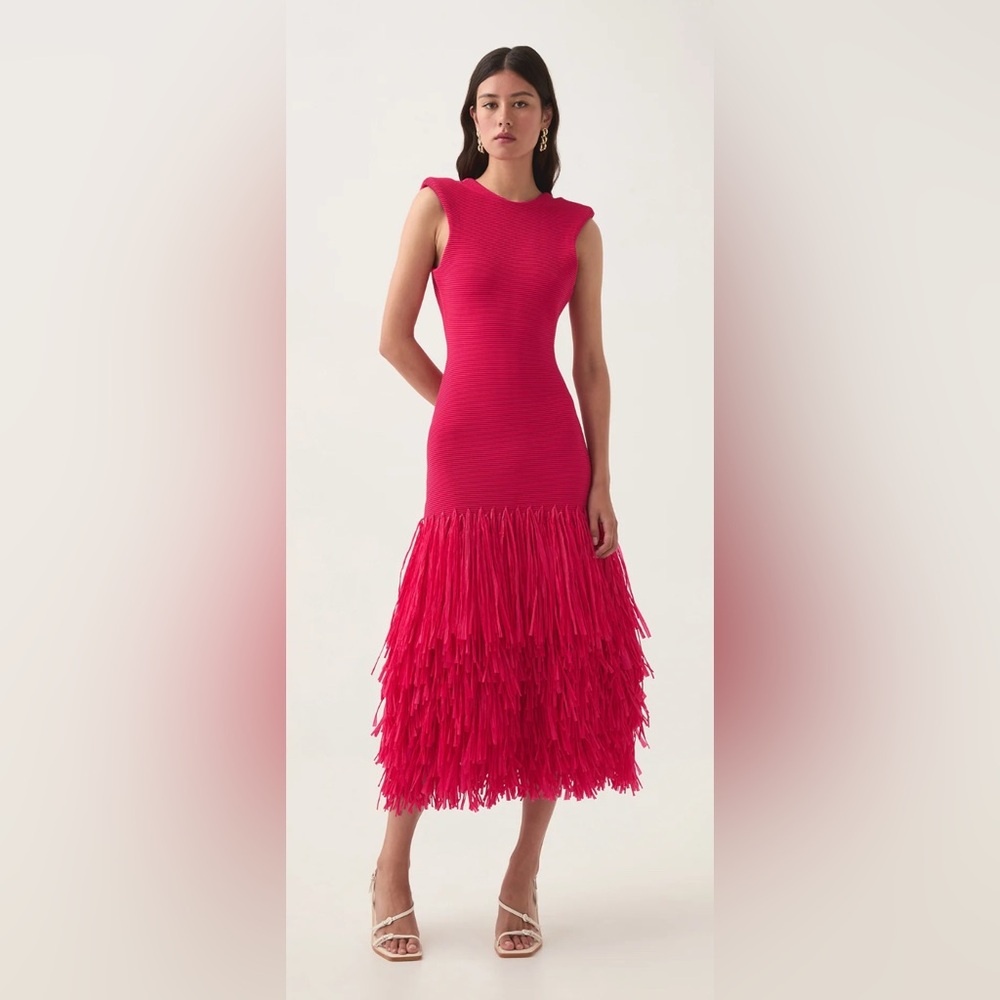 Aje Raffia Midi Dress - Deep Fuschia